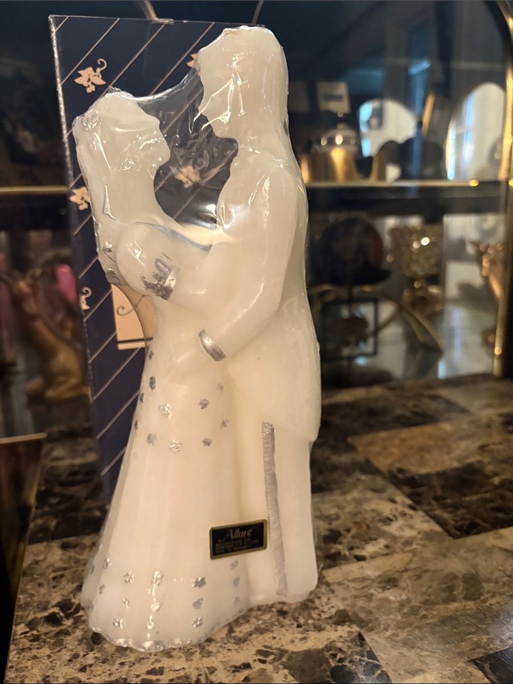 Vintage Allure White and Silver Embracing Couple Candle Figurine